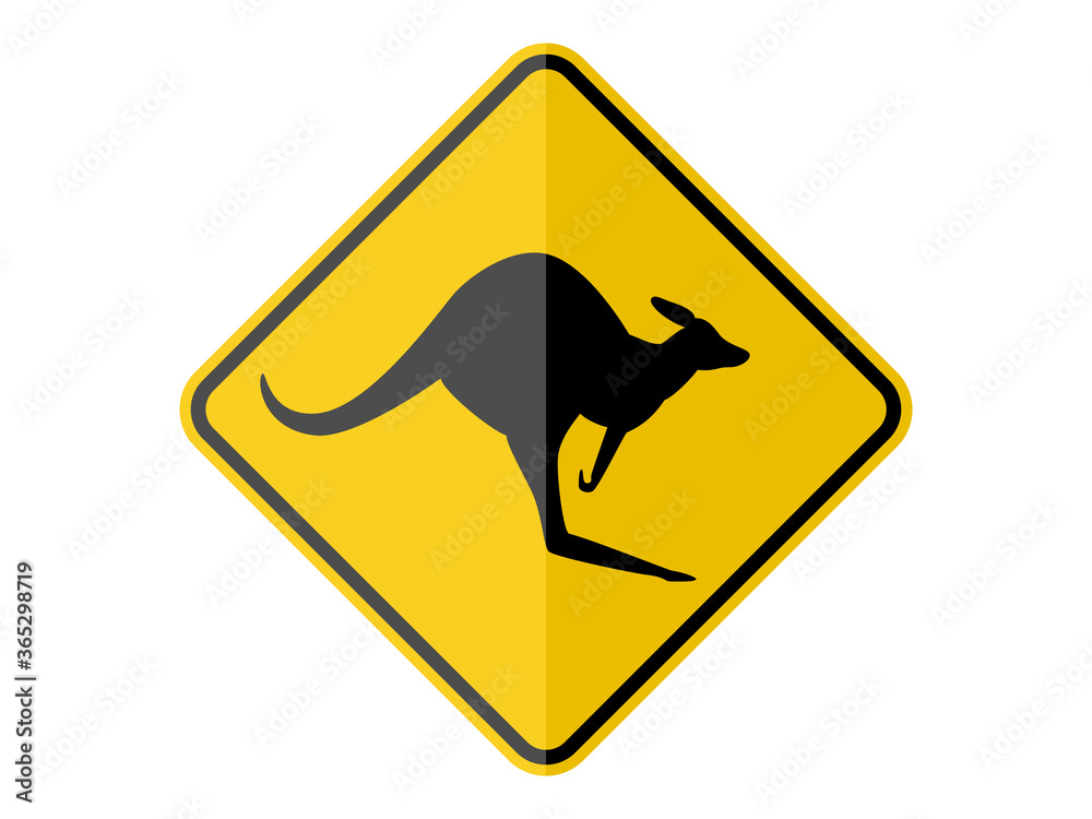 isolated kangaroo Australian crossing sign on yellow square diamond board symbol for information, notification, road or street board, icon.paperwork style flat vector design. isolated kangaroo Australian crossing sign on yellow square diamond board symbol for information, notification, road or street board, icon.paperwork style flat vector design.
