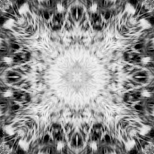 Computer graphics, pattern - kaleidoscope, seamless surreal magic texture in shades of gray. The tile is square.