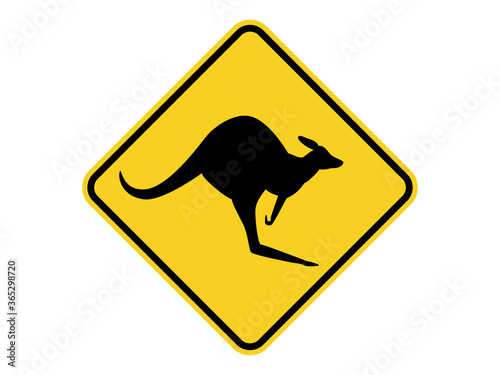 isolated kangaroo Australian crossing sign on yellow square diamond  board symbol for information, notification, road or street board,  icon. flat vector design.