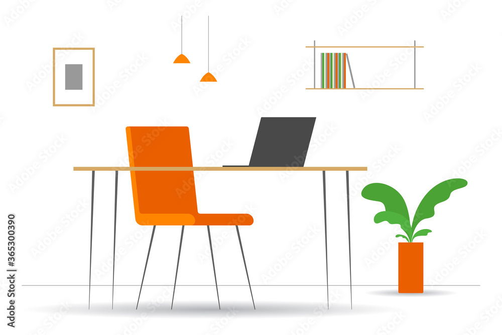 Home office interior. Vector illustration. Home office interior. Vector illustration.