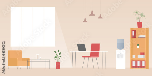Home office interior. Vector illustration.
