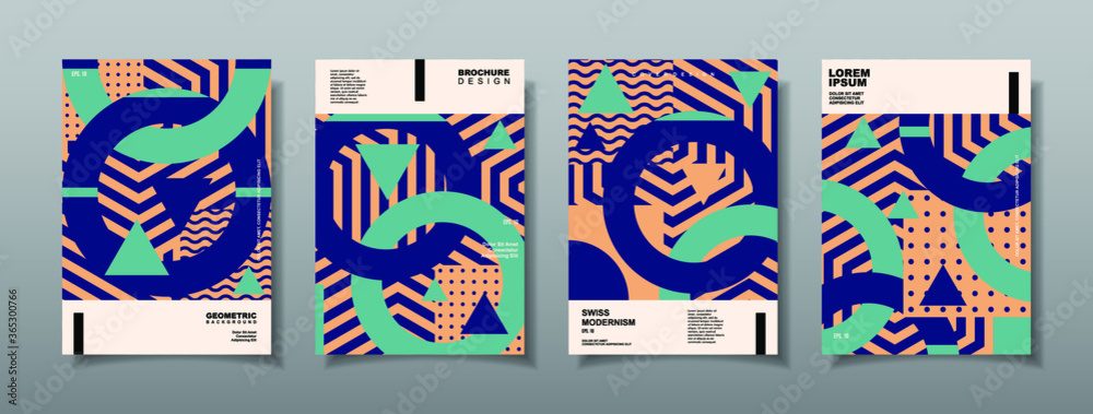 Vintage retro design vector covers set. Swiss style geometric compositions for book covers, posters, flyers, magazines, business annual reports