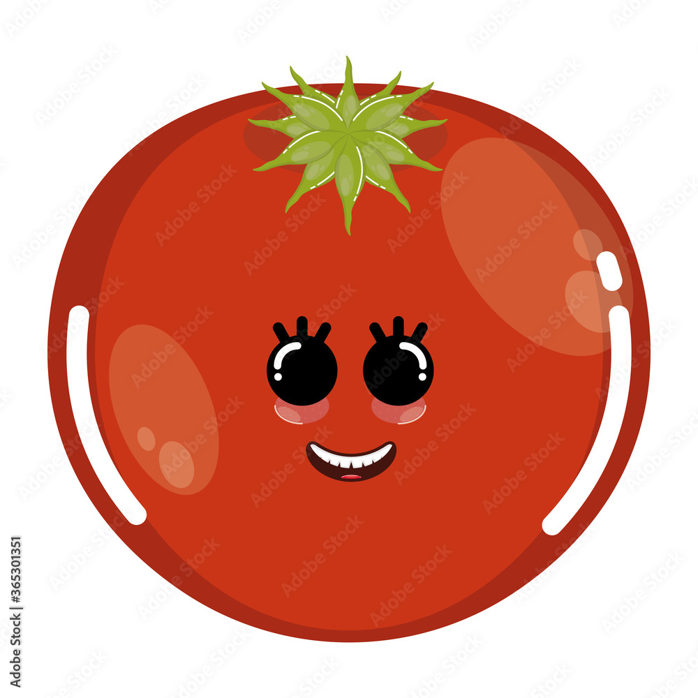 Obraz premium Cartoon icon of a happy tomato. Vegetable icon - Vector