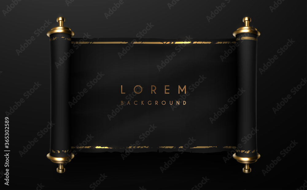 Black paper scroll with gold lines