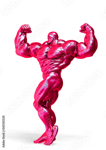 man made of steel doing a bodybuilder pose number fifteen full body in a white background
