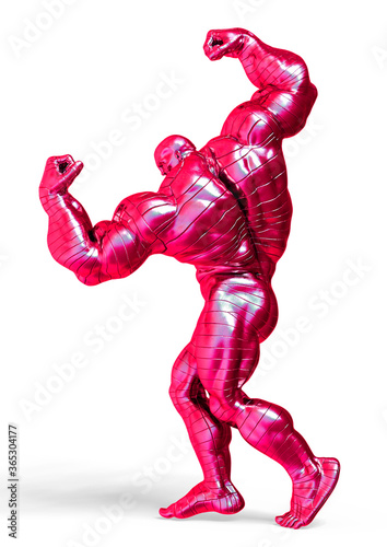man made of steel doing a bodybuilder pose number six in a white background © DM7
