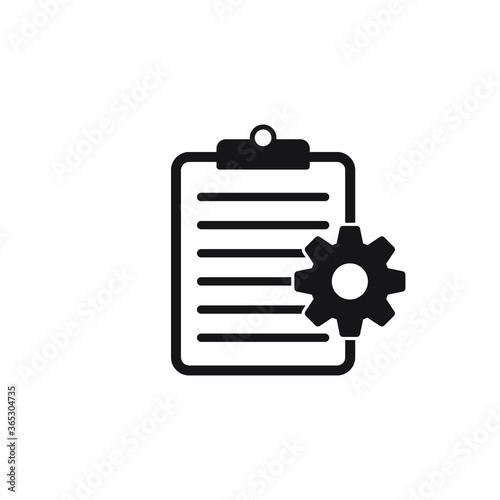 Clipboard with gear isolated icon. Technical support check list icon. Management flat icon concept. Software development.