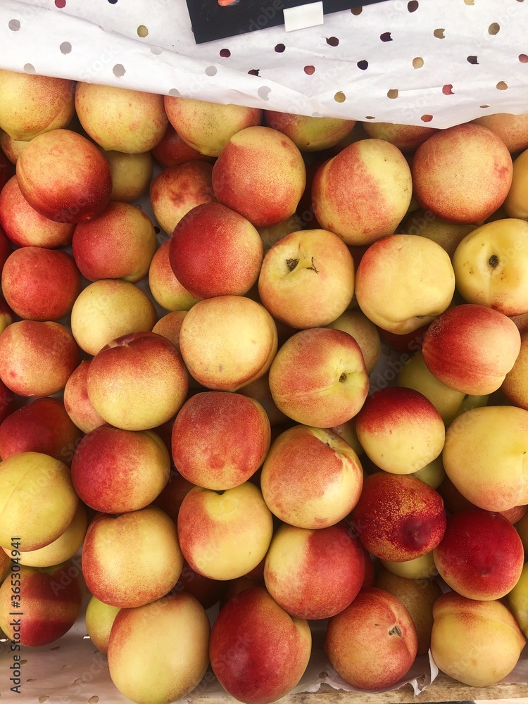 Ripe juicy red nectarines on the market Ripe juicy red nectarines on the market
