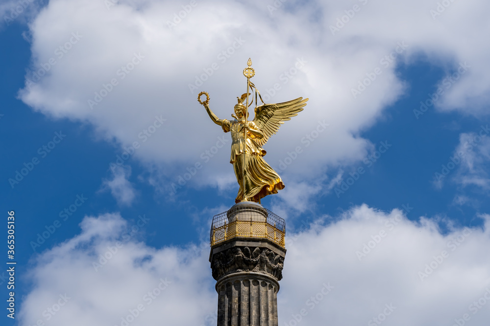Berlin, Germany memorial monument Victory Column called Siegessäule close up of golden statue