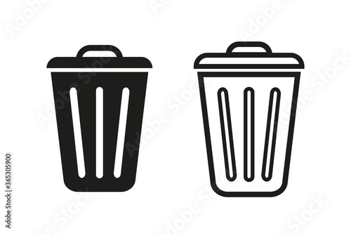Trash can icon . Trash bin , vector illustration . Black trash bin on white background .