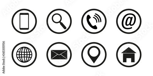 Contact us . Set of flat icon. Web vector illustration. Black buttons on white background.Set of contact icons.