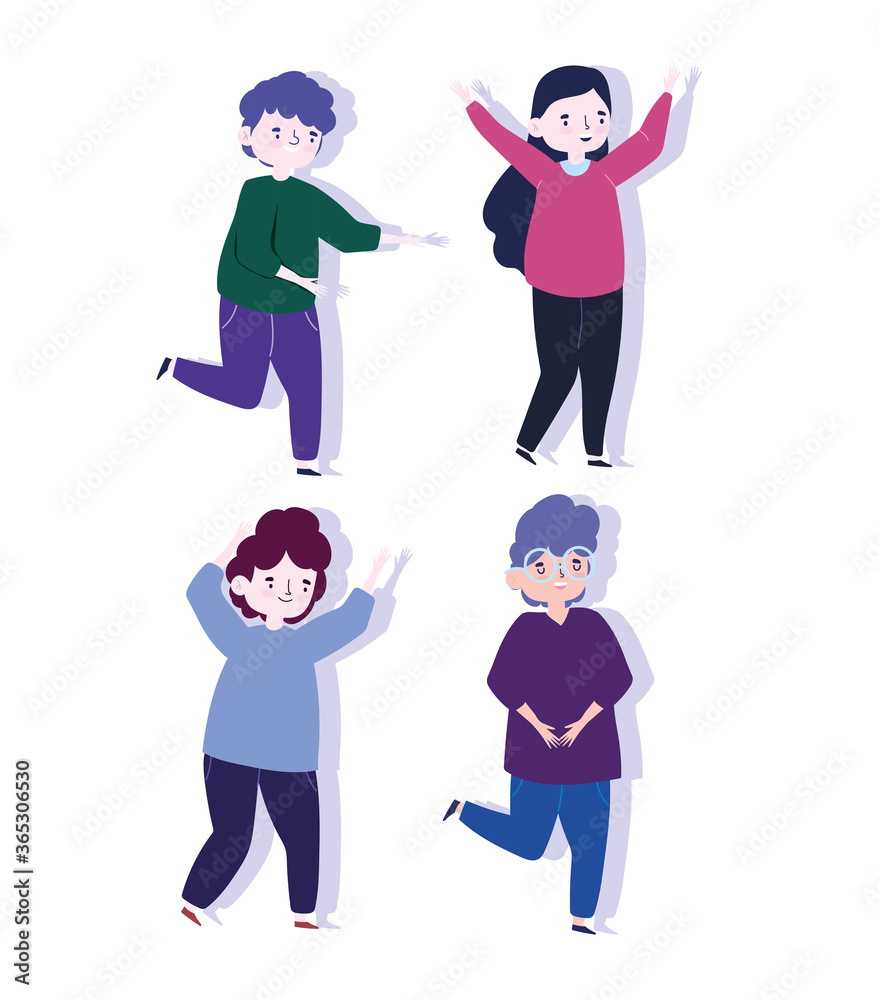 happy youth day celebration cartoon character woman and men together happy youth day celebration cartoon character woman and men together