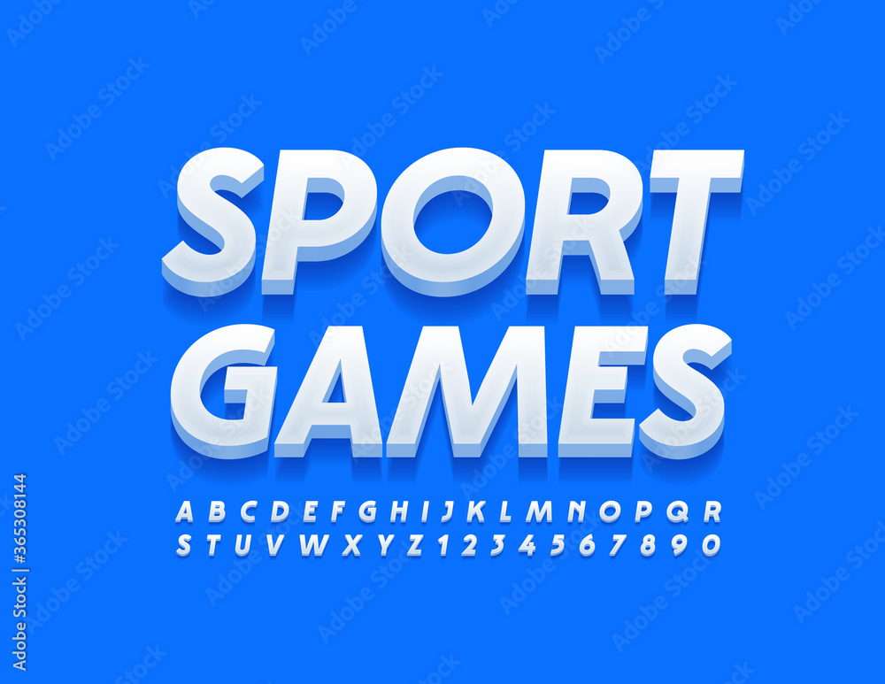 Vector activity banner Sport Games. 3D Modern Font. White Alphabet Letters and Numbers for Advertising