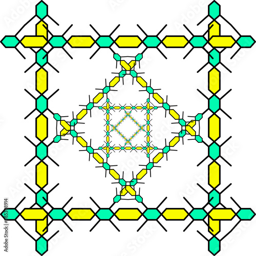 A variant of the pattern is a braided pigtail made of lines on cells on a white background. Pattern of different shapes from a pigtail.
