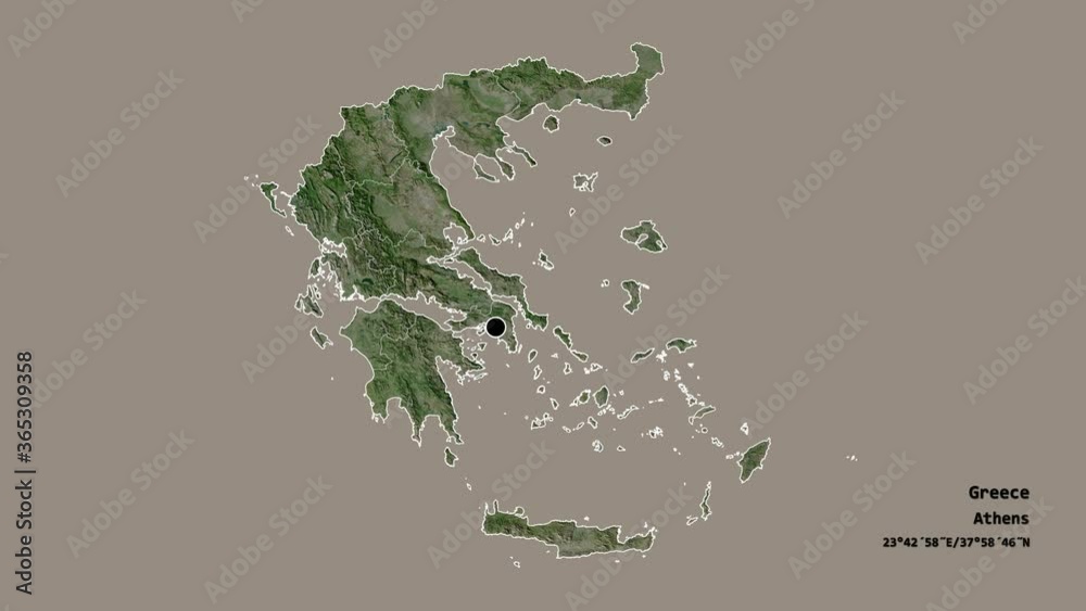 South Aegean, decentralized administration of Greece, with its capital, localized, outlined and zoomed with informative overlays on a satellite map in the Stereographic projection. Animation 3D South Aegean, decentralized administration of Greece, with its capital, localized, outlined and zoomed with informative overlays on a satellite map in the Stereographic projection. Animation 3D