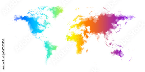 Watercolor art multicolor gradient world map isolated on white background illustration