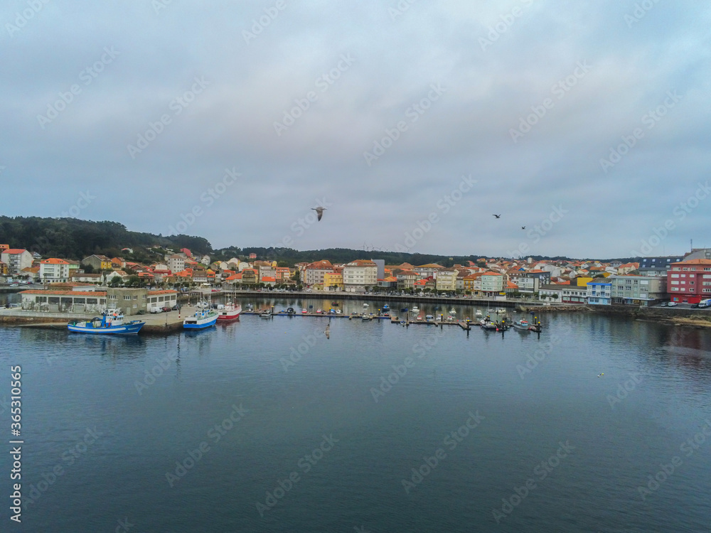 Obraz Aerial view in Camarinas. Galicia. Coastal town with boats in Spain