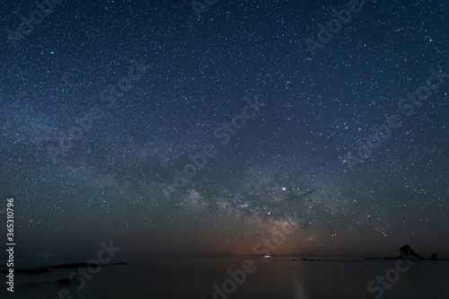 Night landscape on the coast of the Escullos. Natural Park of Cabo de Gata. Spain.