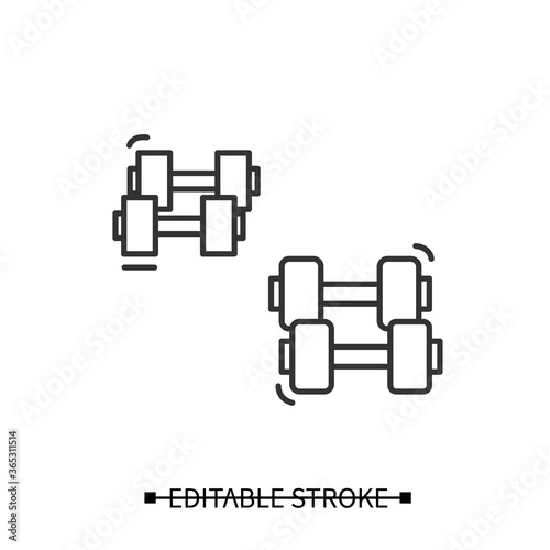 Dumbbells icon. Light and heavy soft touch bar bells linear pictogram. Concept of home gym and workout equipment, body fitness and power training. Editable stroke vector illustration