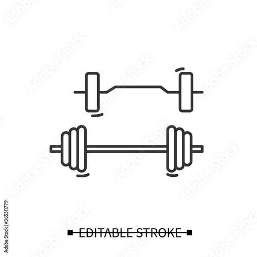 Barbell set icon. Home gym adjustable weight barbells linear pictogram. Concept of power training, weightlifting exercise and athletics workout. Editable stroke thin line vector illustration