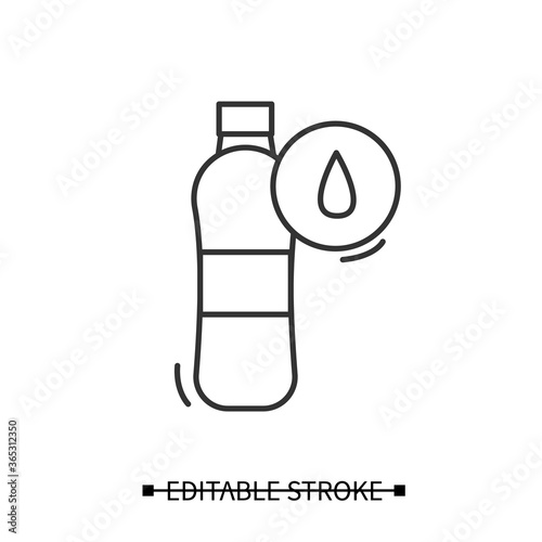 Water bottle icon. Sport or performance drink with liquid line pictogram. Concept of hydration and water balance during cardio fitness training and power training. Editable stroke vector illustration