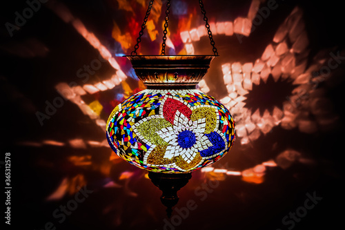 Colorful Traditional Eastern  Hanging Lamp / lights reflecting on background