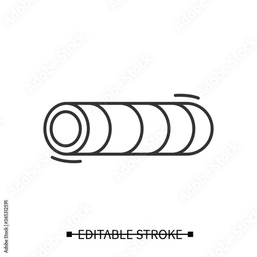Foam roller icon. Fitness workout and yoga class tool linear pictogram. Concept of home gym equipment and body stretch training exercise. Simple editable stroke thin line vector illustration