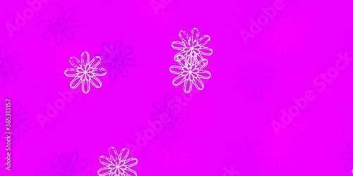 Light Pink vector doodle template with flowers.