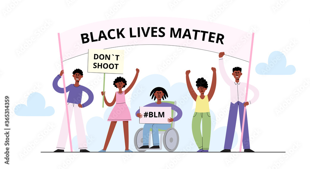 Black Lives Matter vector concept with afroamerican people on demonstration