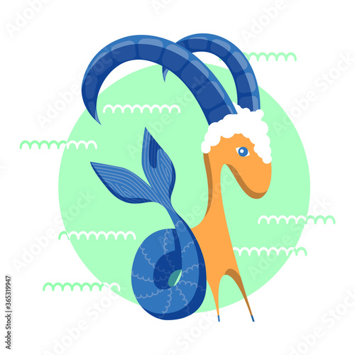 Colorful zodiac sign Capricorn depicting a goat with a fish tail. Illustration of an astrology sign. Vector flat design icon