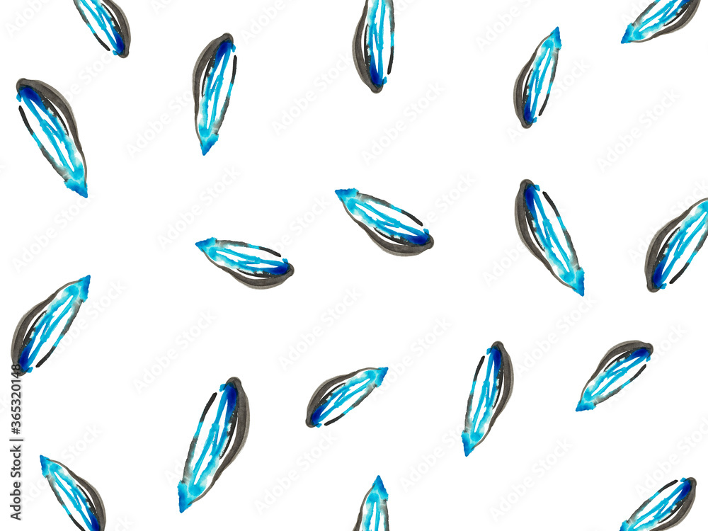 White Jungle Illustration. Black Drawing Background. Blue Aquarelle Image. Bright Dynamic Design. Black Summer Texture. Blue Brushed Seamless. White Abstract Texture.