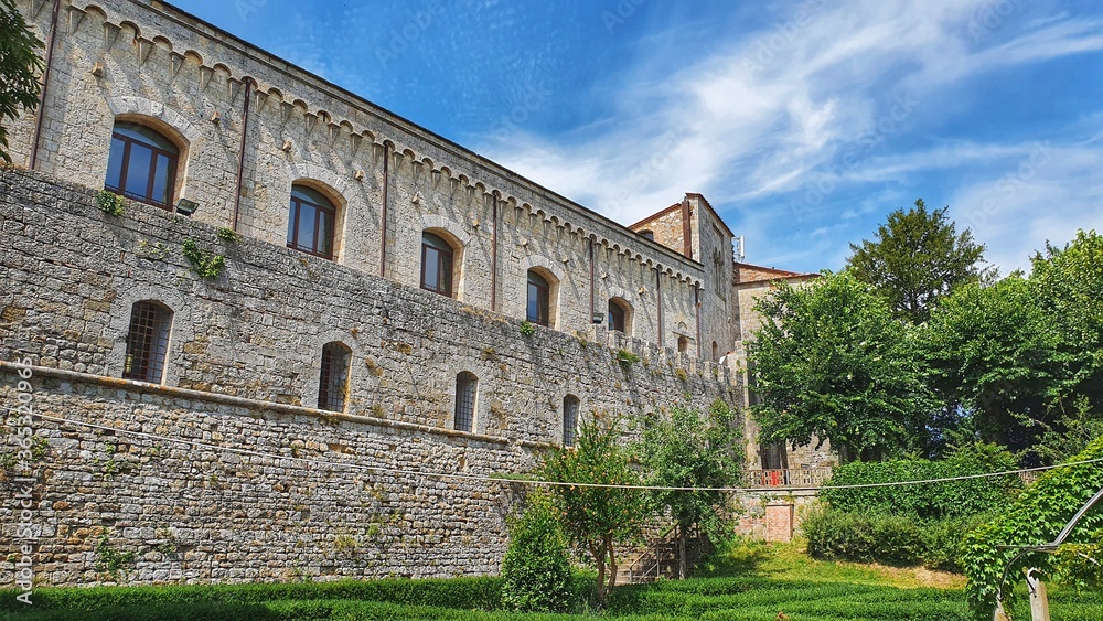 Montepulciano, Siena, Italy - July 15 2020: Medieval Medici Fortress of Montepulciano, Tuscany.