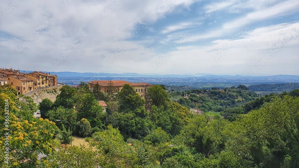 Beautiful view from Montepulciano with Trasimeno Lake on the background and th Tuscany country on the foreground.
