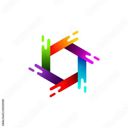 hexagon camera shutter logo with splash digital