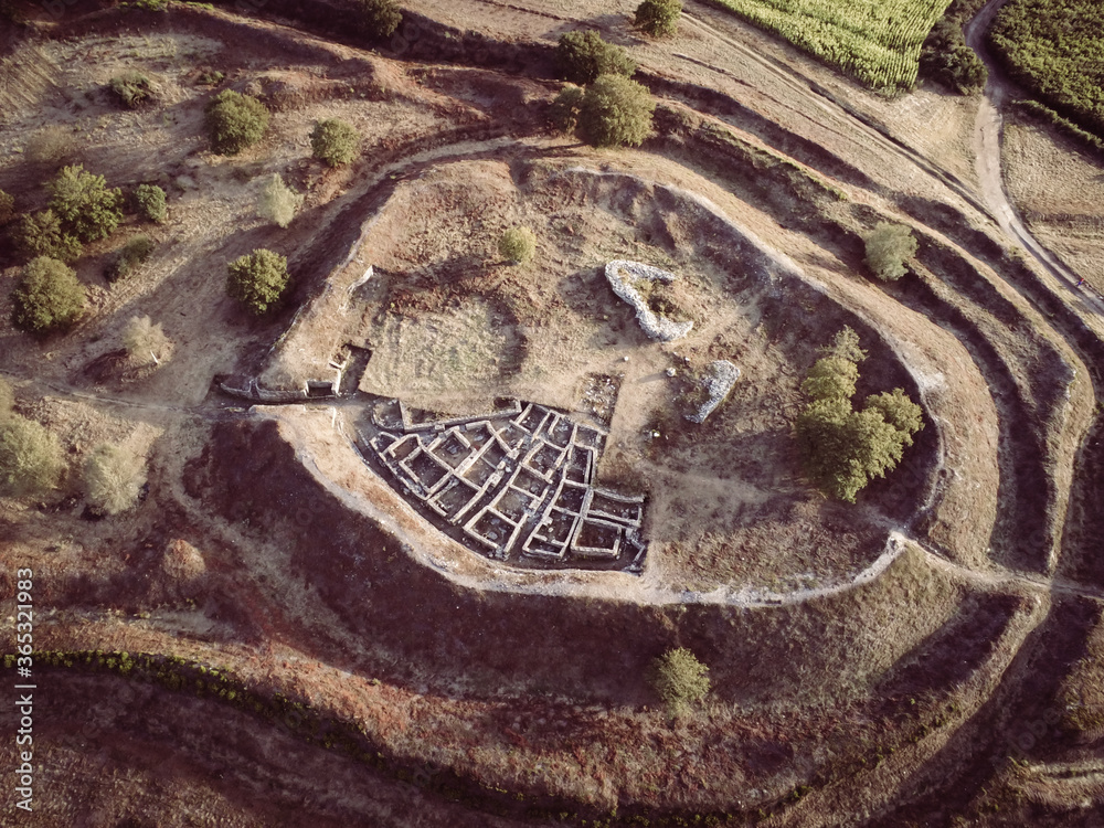 Aerial view of celtic settlement in Galicia. Spain. Drone Photo
