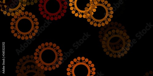 Dark green, yellow vector background with covid-19 symbols.