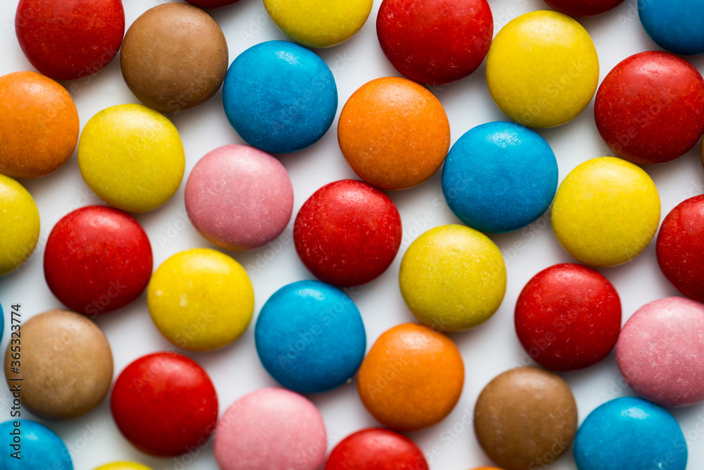 Close up of a pile of colorful chocolate coated candy, chocolate pattern, chocolate background Close up of a pile of colorful chocolate coated candy, chocolate pattern, chocolate background