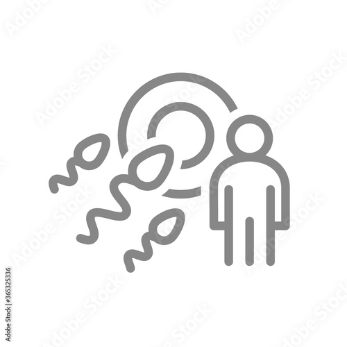 Egg and sperm with man line icon. Human fertilization, in vitro fertilization symbol