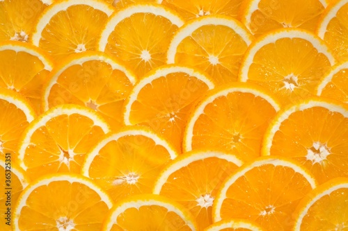 Bright orange background from slices of juicy Orange. Healthy food  background.