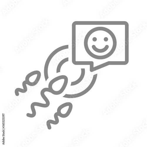 Egg and sperm with happy face in speech bubble line icon. Healthy human fertilization symbol