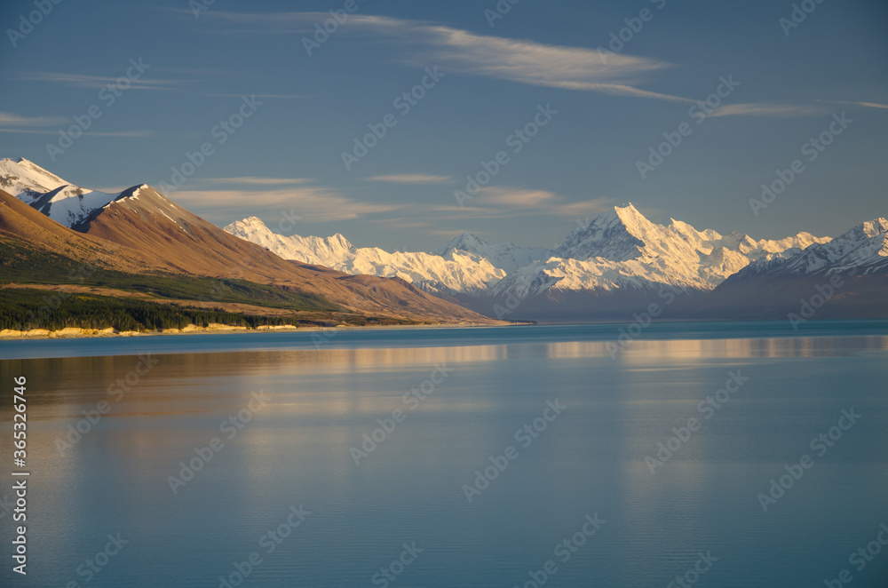 Distant view of Mount Cook across Lake Pukaki, South Island, New Zealand