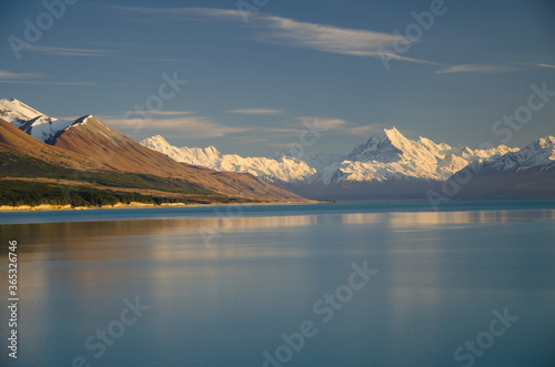 Distant view of Mount Cook across Lake Pukaki, South Island, New Zealand