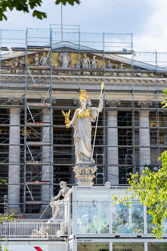 Photography Pallas Athene Statue in Front of Contruction Site of the Parlament in Vienna, Au