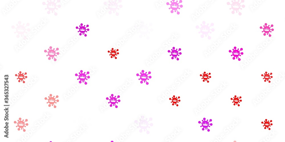 Light blue, red vector background with covid-19 symbols.