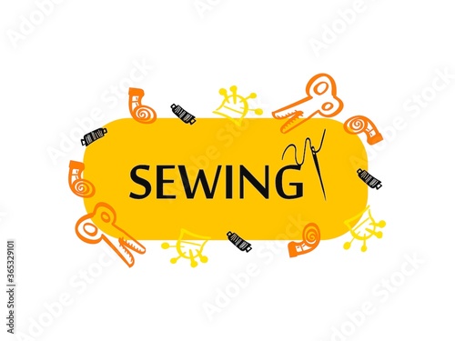 sewing and needlework background - needle, thread, scissors