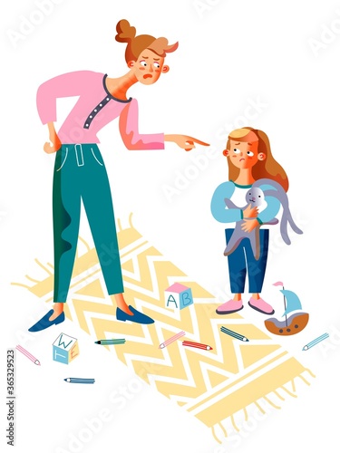 Angry mother shouting scolding sad daughter vector
