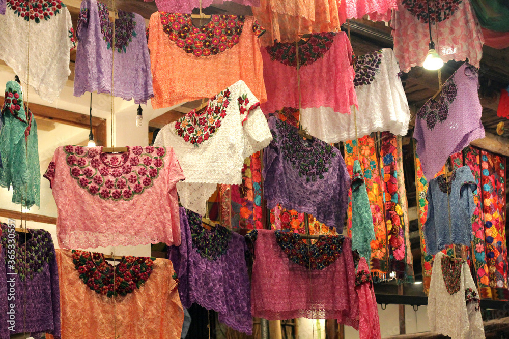 Mexican women’s traditional clothing in the market.