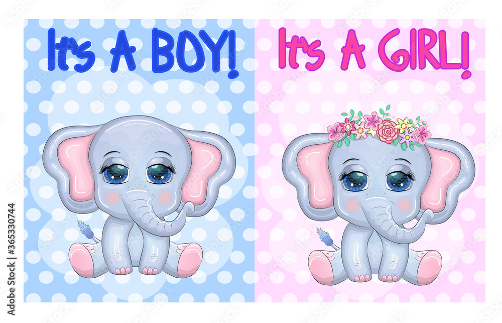 Baby Shower greeting card with Cute Elephant boy and girl Baby Shower greeting card with Cute Elephant boy and girl