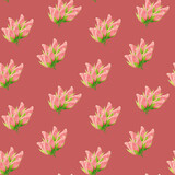 Floral seamless pattern made of roses. Acrilic painting with pink flower buds on baige background. Botanical illustration for fabric and textile, packaging, wallpaper
