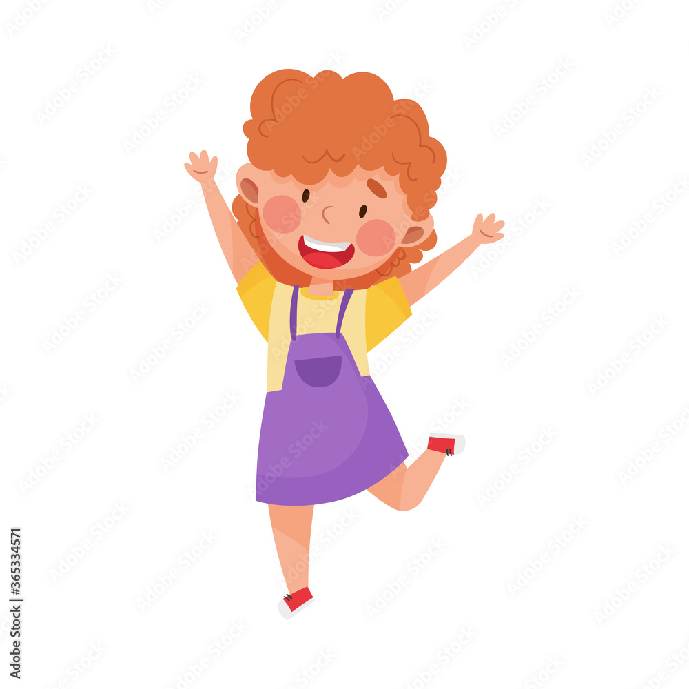 Happy Girl Character with Red Hair Jumping High with Joy and Excitement Vector Illustration Happy Girl Character with Red Hair Jumping High with Joy and Excitement Vector Illustration